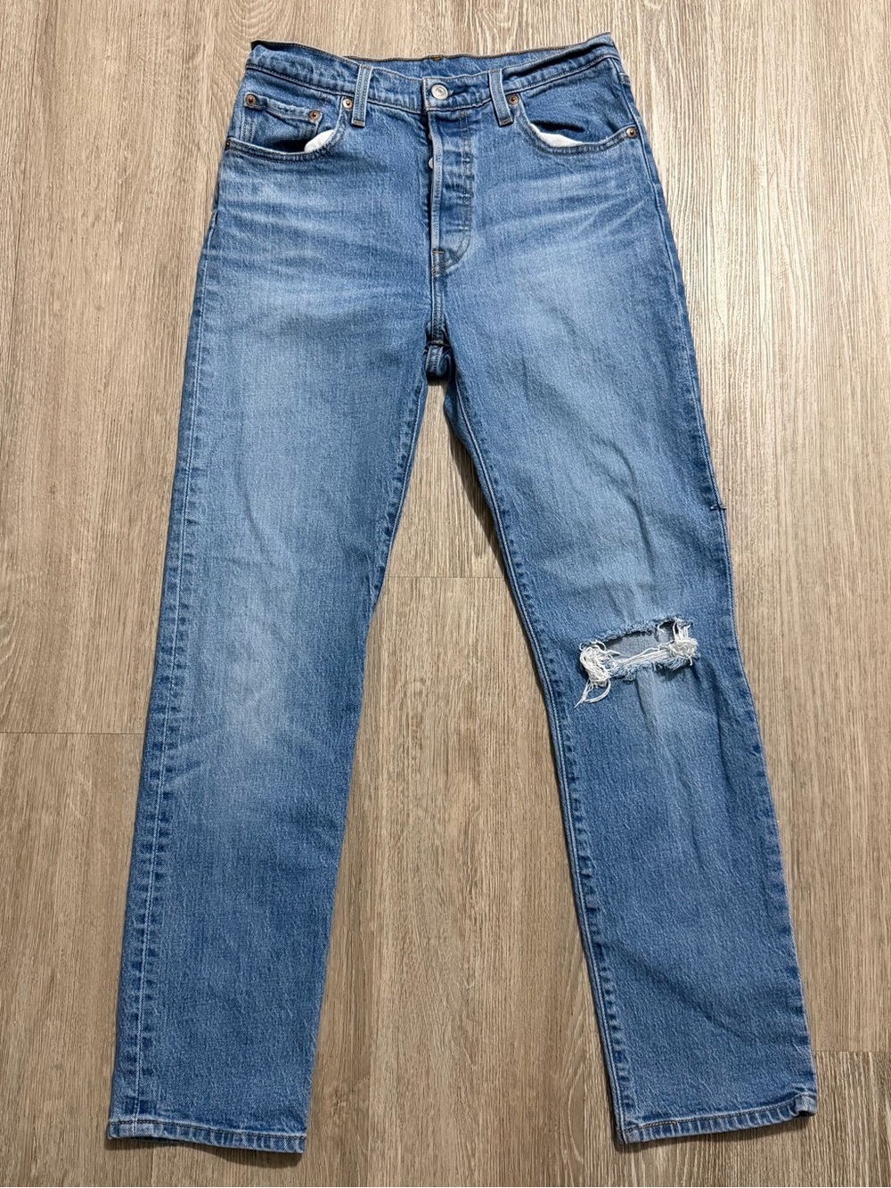 Levi’s 501 Women’s Jeans W28 L30 Blue High Rise Straight Leg Distressed